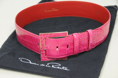 Pre-owned Oscar De La Renta $1590  Alligator Crocodile Waist Belt Pink Magenta Small S