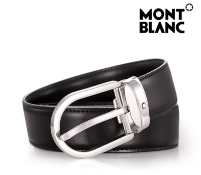 Pre-owned Montblanc 38157 Men Belt Classic Reversible Cowhide Leather Belt With Free Gift In Black