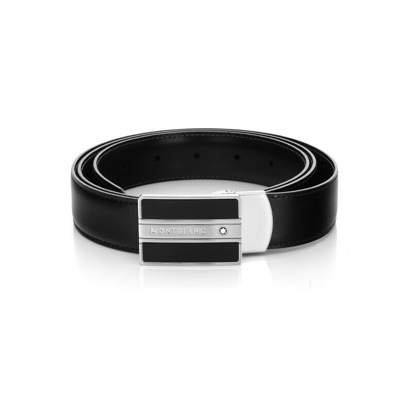 Pre-owned Montblanc Original  Meisterstück 128136 Genuine Leather Belt For Men From Italy In Black
