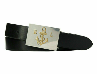 Pre-owned Ralph Lauren Purple Label Italy Rl Gold Anchor Plaque Genuine Leather Belt $595