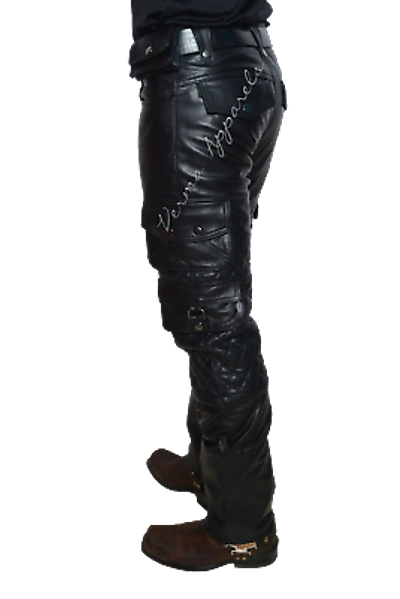 Pre-owned Leatheredstar Leather Biker Military Army Cargo Pant Harley Davidson Sturdy Item Gtc 1 In Black