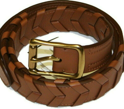 Pre-owned Ralph Lauren Purple Label $495  Italy Brown Gold Braided Vachetta Leather Belt
