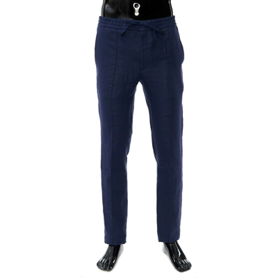 Pre-owned Brioni 800$ Sidney Trousers With Drawstring In Navy Blue Linen