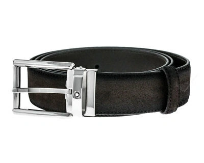 Pre-owned Montblanc Rectangular Shiny Palladium-coated Pin Buckle Brown Belt 116720 In Sfumato Suede In Dark Brown
