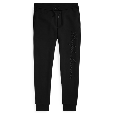 Pre-owned Ralph Lauren Purple Label $695  Embroidered Fleece Logo Track Pants Relax Jogger In Black
