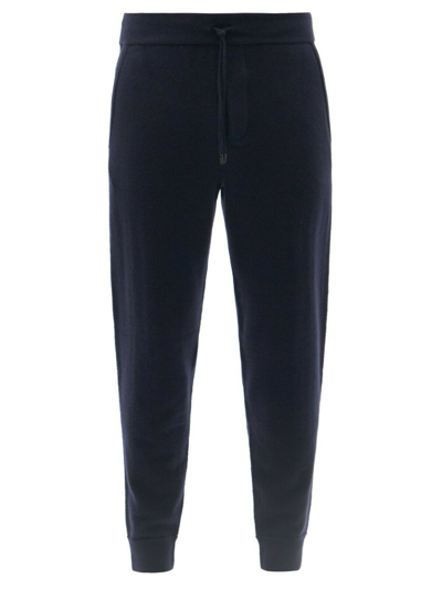 Pre-owned Ralph Lauren Purple Label Navy Wool Cashmere Leather Track Pants Relax Jogger In Blue