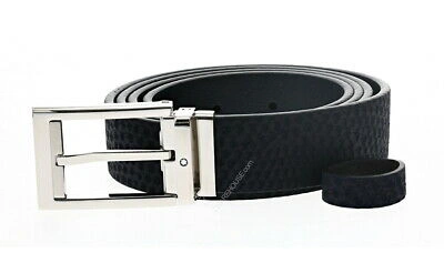 Pre-owned Montblanc Rectangular Dark Blue Cut-to-size Casual Belt 123914