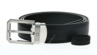 Pre-owned Montblanc Trapeze Brushed Stainless Steel Pin Buckle Belt 124208 In Black Matte Finish