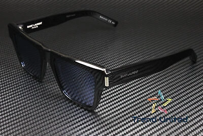 Pre-owned Saint Laurent Sl 469 005 Square Black Shiny Blue 51 Mm Men's Sunglasses
