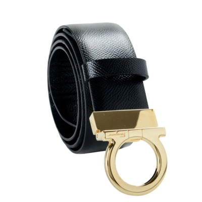 Pre-owned Ferragamo Salvatore  Women's Black 100% Textured Leather Buckle Decorated Belt