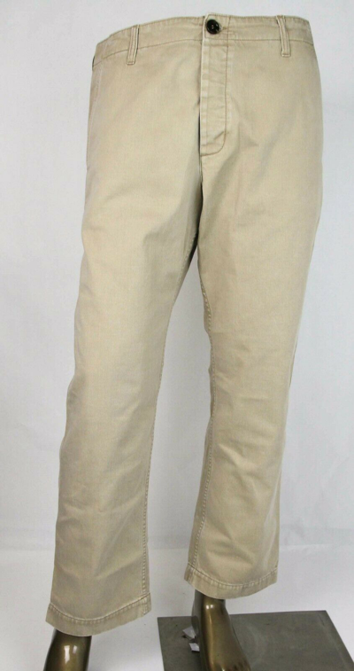 Pre-owned Gucci Men's Light Brown Washed Cotton Pant W/ Print On Back 489281 2028