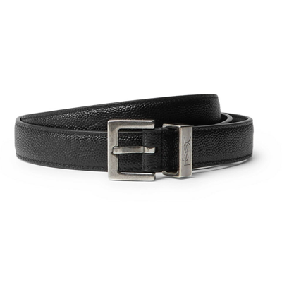 Pre-owned Saint Laurent $450 Fw17  2cm Black Pebble-grain Leather Belt Size 100