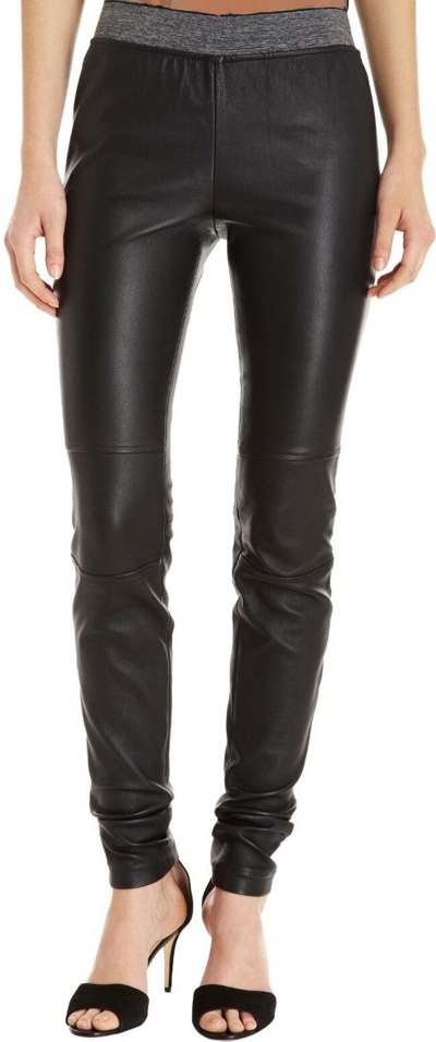 Pre-owned L Agence $1020 L'agence Lamb Skin Leather Stretch Leggings Pants Sz. Large In Black
