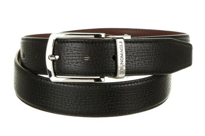 Pre-owned Bruno Magli Men's Leather Belt Reversible Silver Buckle / Black / Brown