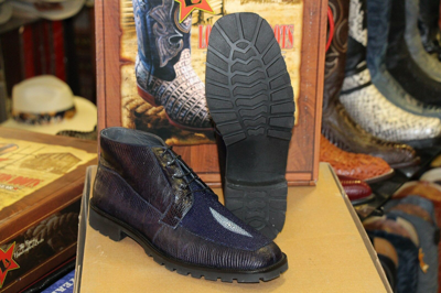 Pre-owned Los Altos Boots Los Altos Genuine Lizard Stingray Navy Blue Men Ankle Boot (d) Width Za2068205