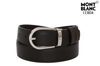 Pre-owned Montblanc 113834 Black And Brown Reversible Leather Belt With Free Gift