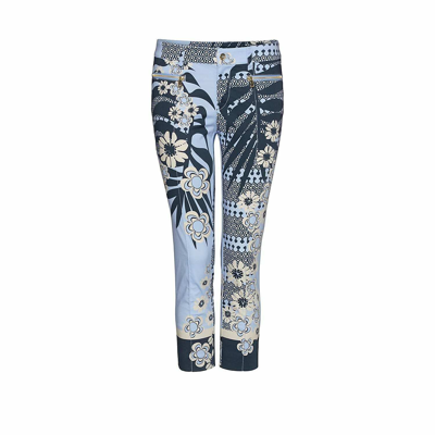 Pre-owned Bogner Women's Nalia-g Golf Capri Pant - Blue Flower Print - Size 34 Us 4 Xs In Multi-colored Blue & Beige Print