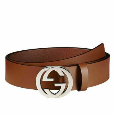 Pre-owned Gucci 546389 Interlocking Leather Belt Brown - Size 100