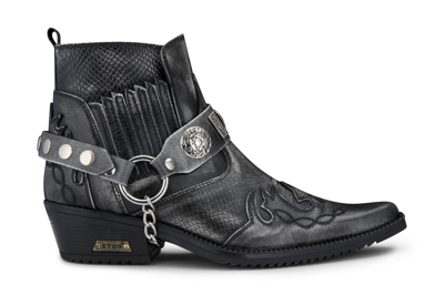 Pre-owned Etor Mens Leather Cowboy Ankle Boots Grey Croc Cuban Biker Punk Winklepickers Western In Gray