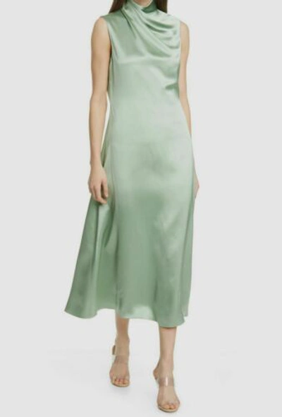 Pre-owned Maxwell $1995 Brandon  Women's Green Sleeveless Silk Mock Neck Midi Dress Size 4