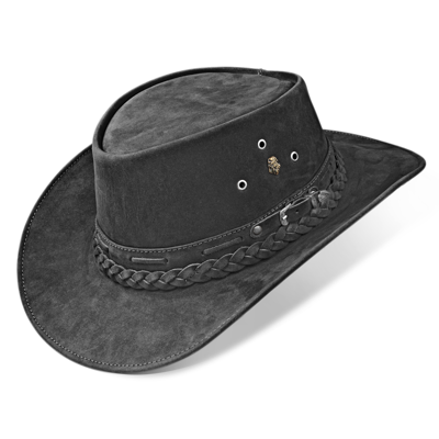 Pre-owned Zalupe Kids Cowboy Hat Leather Child Western Hat Handmade Australian Outback Style In Black