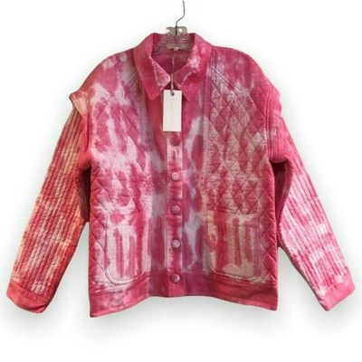 Pre-owned Loveshackfancy Adelade Pink Tie Dye Bohemian Preppy Button Down Denim Jacket M