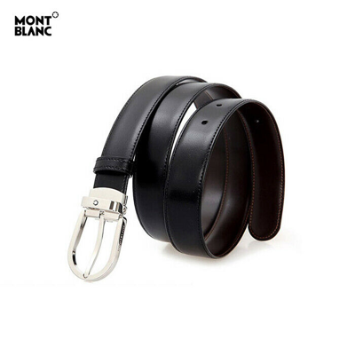 Pre-owned Montblanc Genuine  Natural Cowhide Leather Men's Classic Reversible Belt In Black