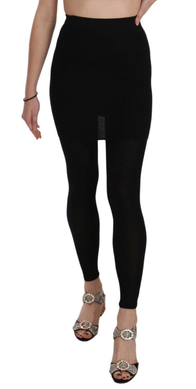 Pre-owned Dolce & Gabbana Tights Skirt Pants Black Cashmere Silk It48 / Us14/xxl Rrp $840