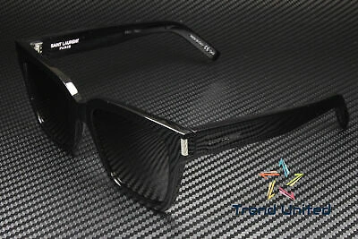 Pre-owned Saint Laurent Sl 507 001 54 Rectangular Black Shiny Grey 54 Mm Unisex Sunglasses