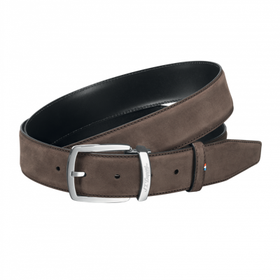 Pre-owned St S.t. Dupont 35mm Brown Nubuck Leather Belt, Palladium Buckle, 8210182 In Box