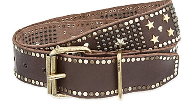 Pre-owned Diesel Begely Studded Brown Leather Belt Size 32 & 34 Made In Italy