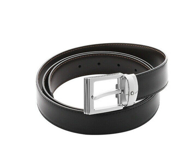 Pre-owned Montblanc 107664 Men's Reversible Belt Black/brown Calf Leather Made In Eu Fedex