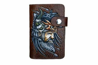 Pre-owned Polluxhandle Viking And Boat Long Leather Wallet, Hand-tooled Biker Wallet, Motorbike Wallet In Brown