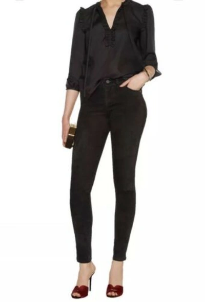 Pre-owned Nico Midrise Hudson Sz 26  Suede Lamb Leather Super Skinny Pants Black $950