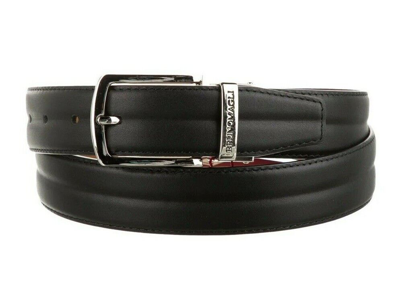 Pre-owned Bruno Magli Men's Leather Belt Reversible Silver Buckle / Black / Tan