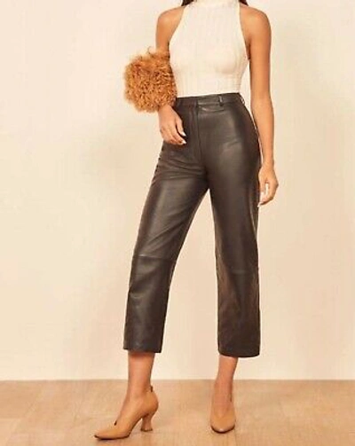 Pre-owned Asaavi Womens 100% Genuine Lambskin Brown Leather Pants Capri Straight Leg Pants - 024