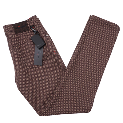 Pre-owned Kiton Slim-fit Brown And Burgundy Patterned Woven Wool 5-pocket Pants 37 Jeans In Red