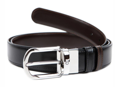 Pre-owned Montblanc 111080 Men's Belt Classic Line Horseshoe Leather Reversible In Brown | Black