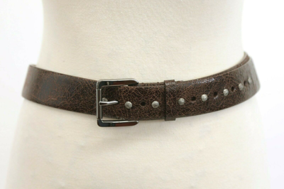 Pre-owned Brunello Cucinelli $1095  Womens Marble Finish Leather Studded Belt Sz M A191 In Brown