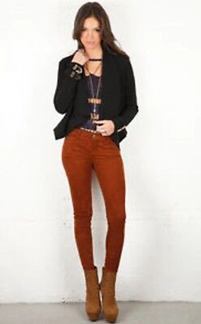 Pre-owned Current Elliott $885 24, 26, 27, 32  Skinny Ankle Suede Leather Pants Orange