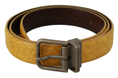 Pre-owned Dolce & Gabbana Belt Yellow Exotic Skin Leather Grey Buckle 95cm/38in Rrp $900