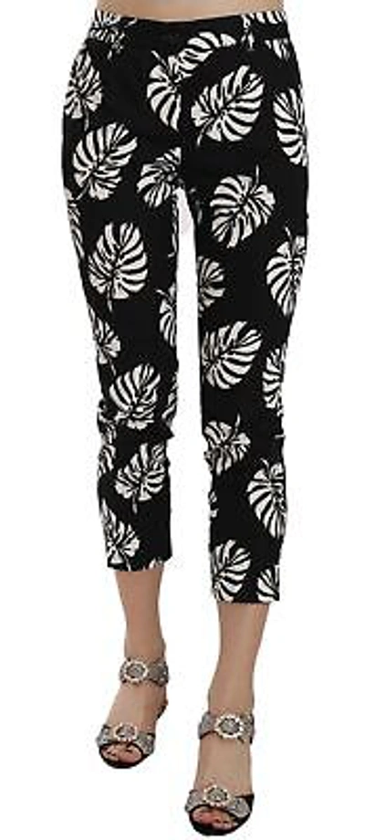 Pre-owned Dolce & Gabbana Pants Black Palm Leaf Print Skinny Capri It38/us4/xs $500