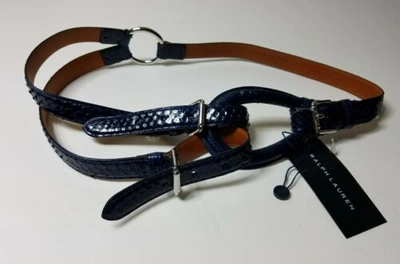 Pre-owned Ralph Lauren Italian Made Navy Blue Python Skin Tri Strap Lass / Stirup Belt