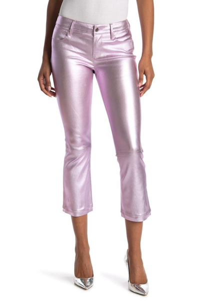 Pre-owned Rta Kiki 100% Lambskin Leather Flare Cropped Pants In Purple Haze