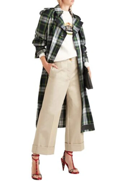 Pre-owned Burberry $590  Cotton-blend Twill Wide-leg Pants In Stone Us 10 Uk12 Eu44 Nwtabfb In Beige