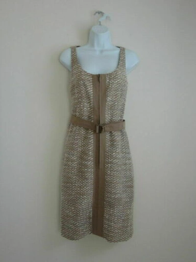 Pre-owned Akris Camel Offwhite Wool Sheath Sleeveless Dress With Belt 8