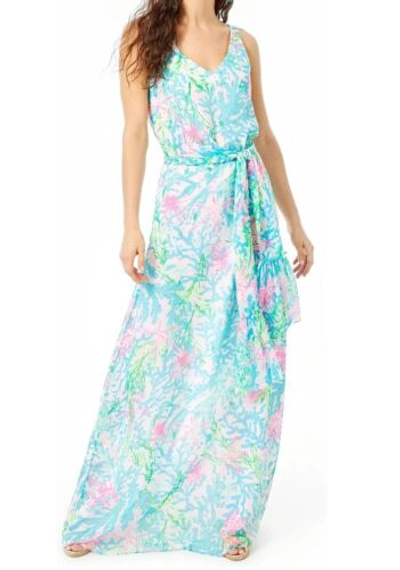 Pre-owned Lilly Pulitzer Coral Bay Lani Maxi Dress Size Xl (w) In Pink/blue/green