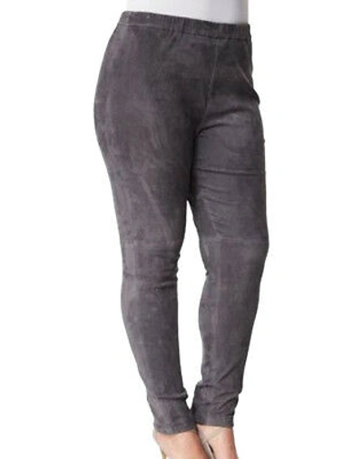 Pre-owned Marina Rinaldi Women's Grey Egregio Slim Fit Leather Pants $2120 In Gray
