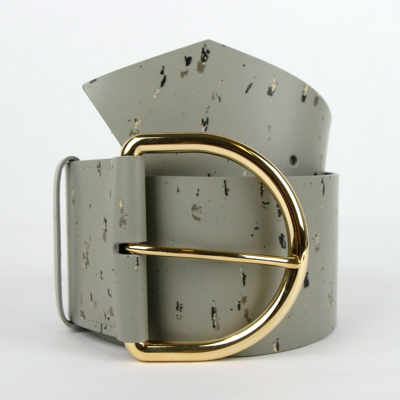 Pre-owned Balenciaga $495  Women's Grey Linoleum Wide Belt Gold Hardware 80/32 493315 1444 In Gray