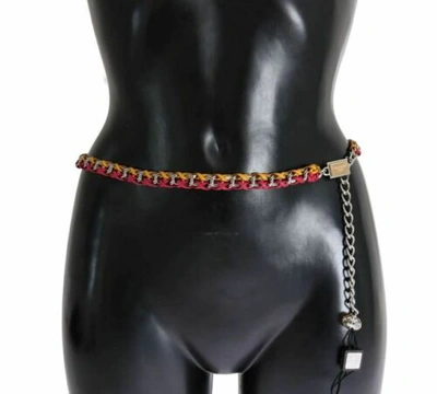 Pre-owned Dolce & Gabbana Dolce&gabbana Women Red Yellow Leather Crystal Belt Fashion Strap